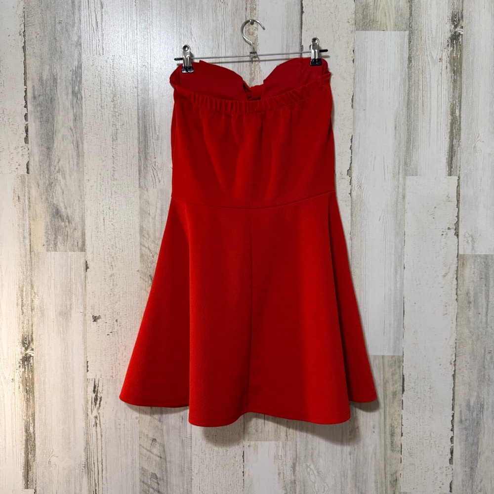 Strapless Red Dress Cut Out Bow Detail Mini Size Small - Picture 8 of 9